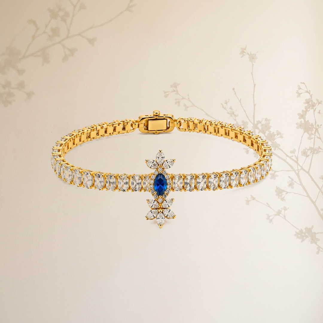 Sapphire Floral Cluster Tennis Bangle - View 1
