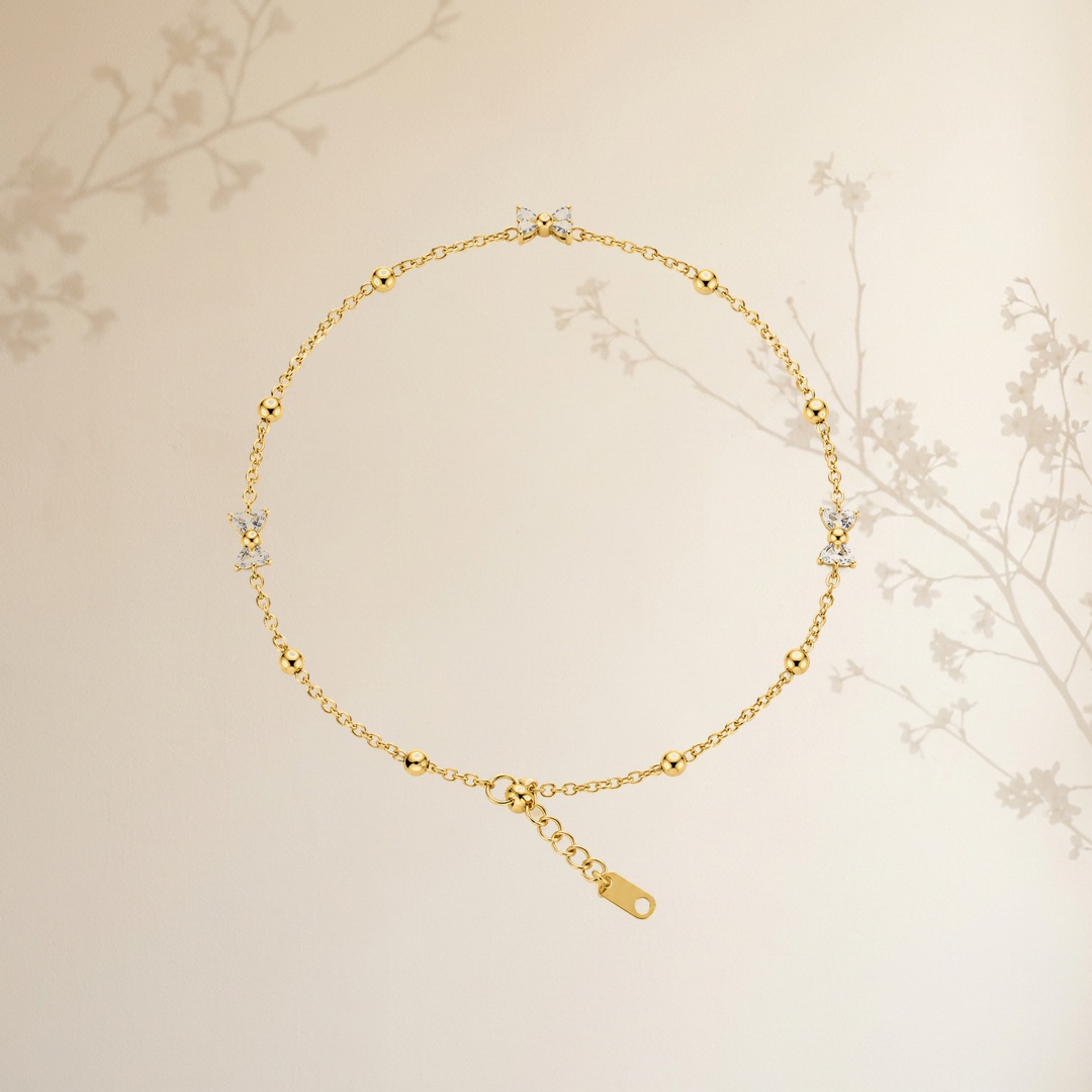 Golden Bead & Crystal Butterfly Bracelet - View 1