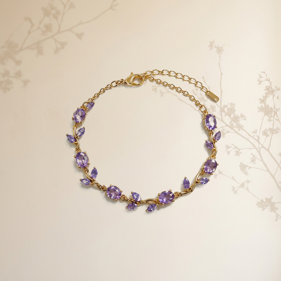 Crystal Vine Delicate Bracelet (Amethyst Purple) - View 1