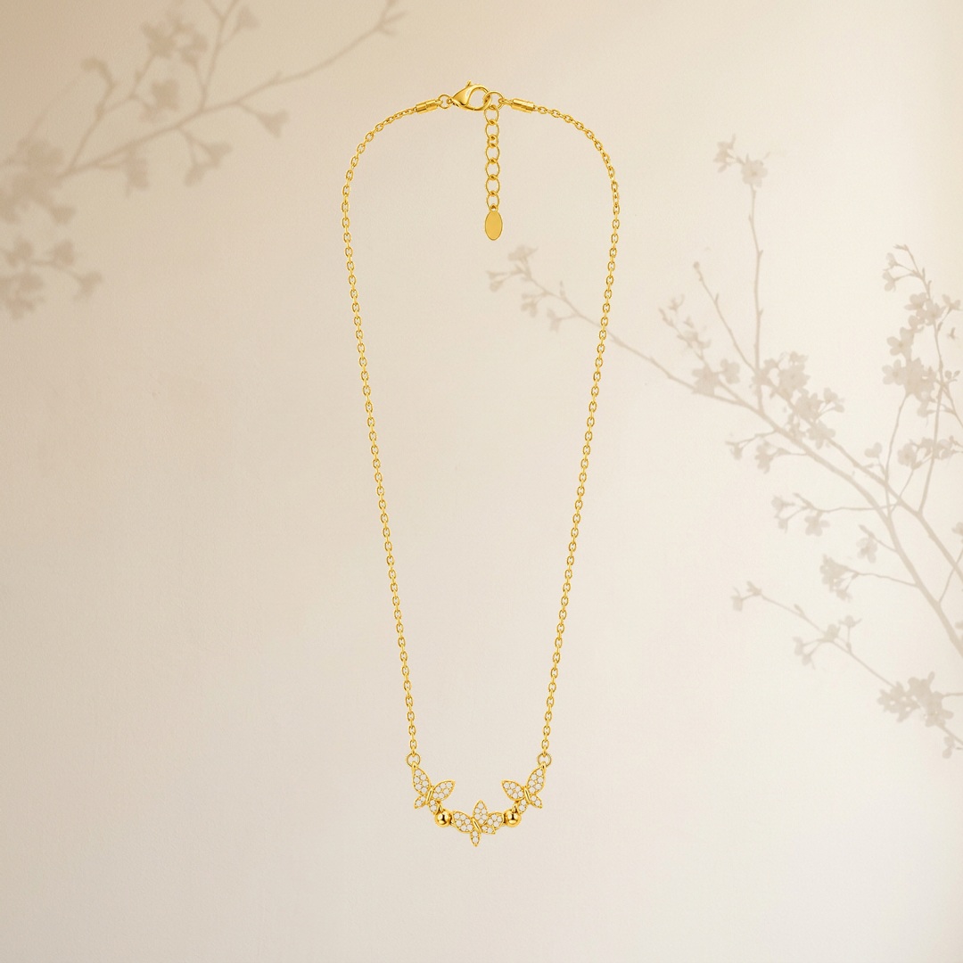 Pavé Crystal Butterfly Trio Necklace - View 1