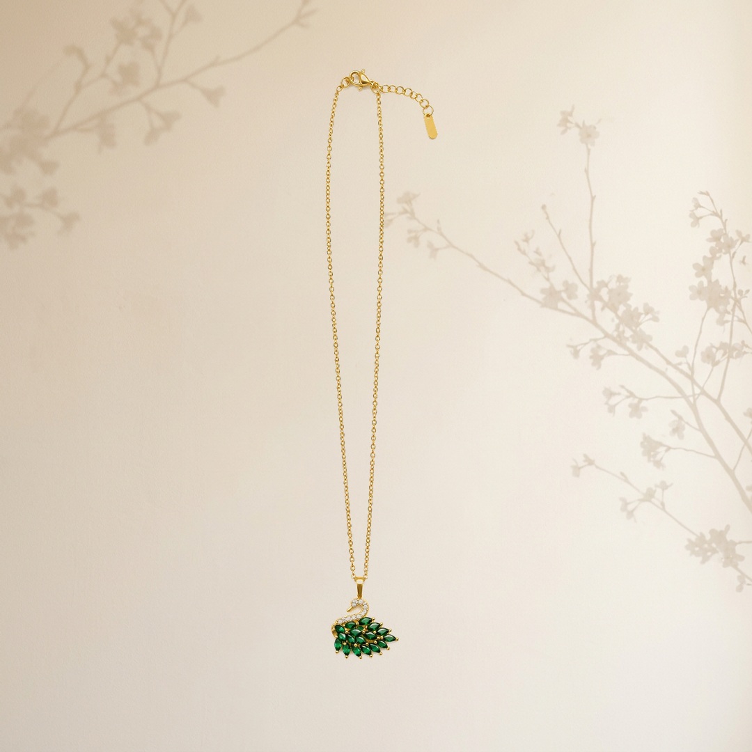 Imperial Crystal Swan Pendant (Emerald Green) - View 1