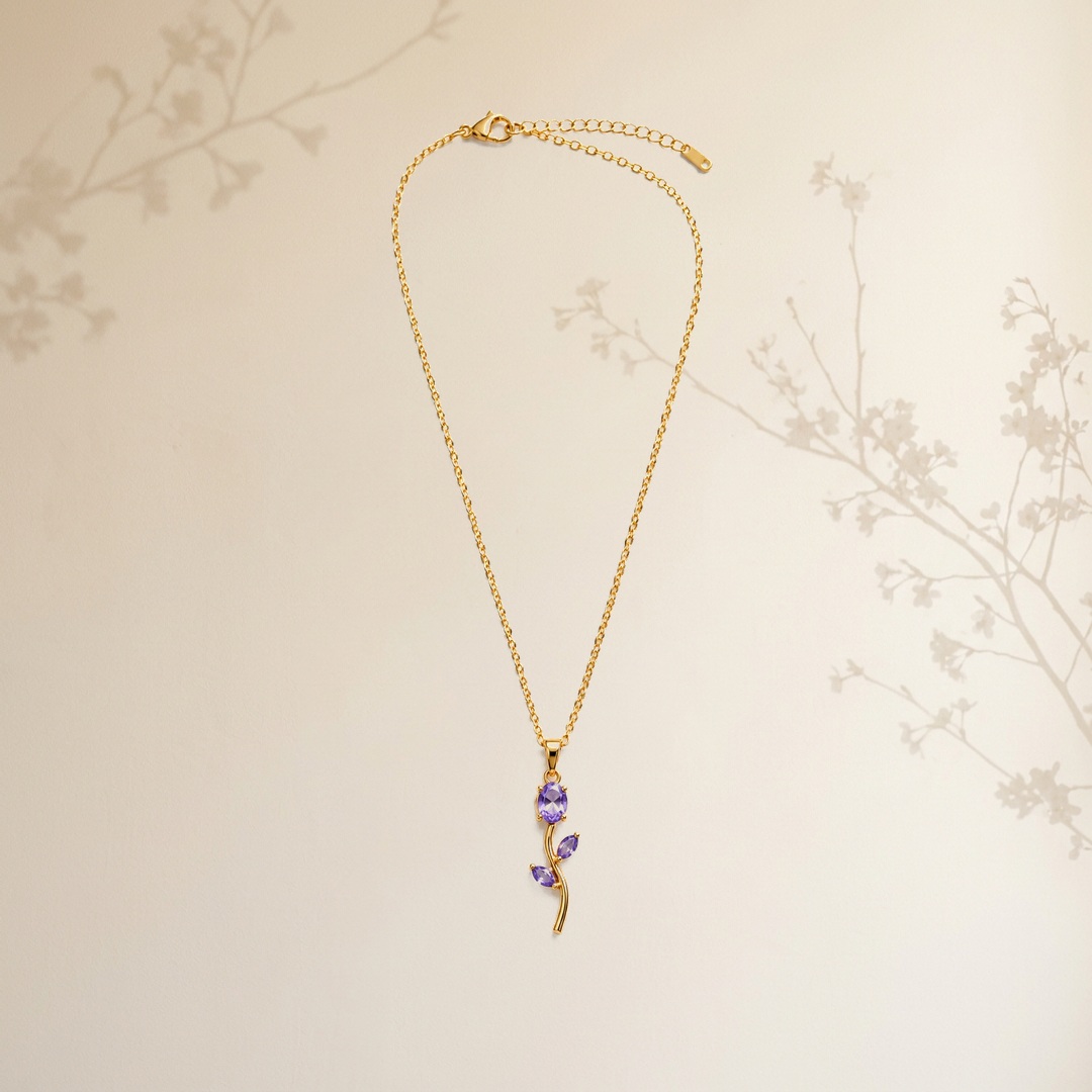 Rose Bloom Stem Keepsake Pendant (Amethyst Purple) - View 1